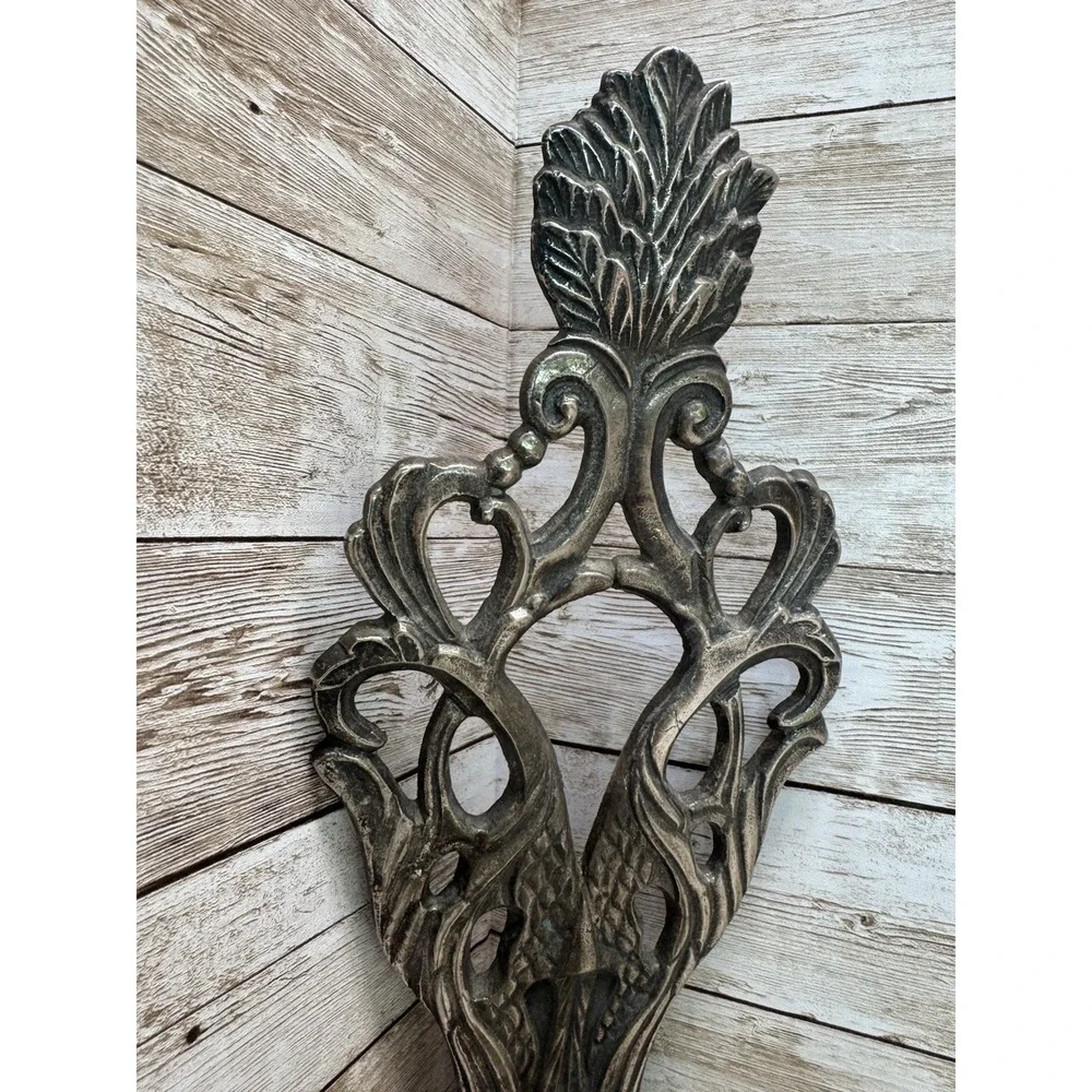VTG Hollywood Regency Ornate Metal Wall Sconce Candle Holder Gothic Silver Plate